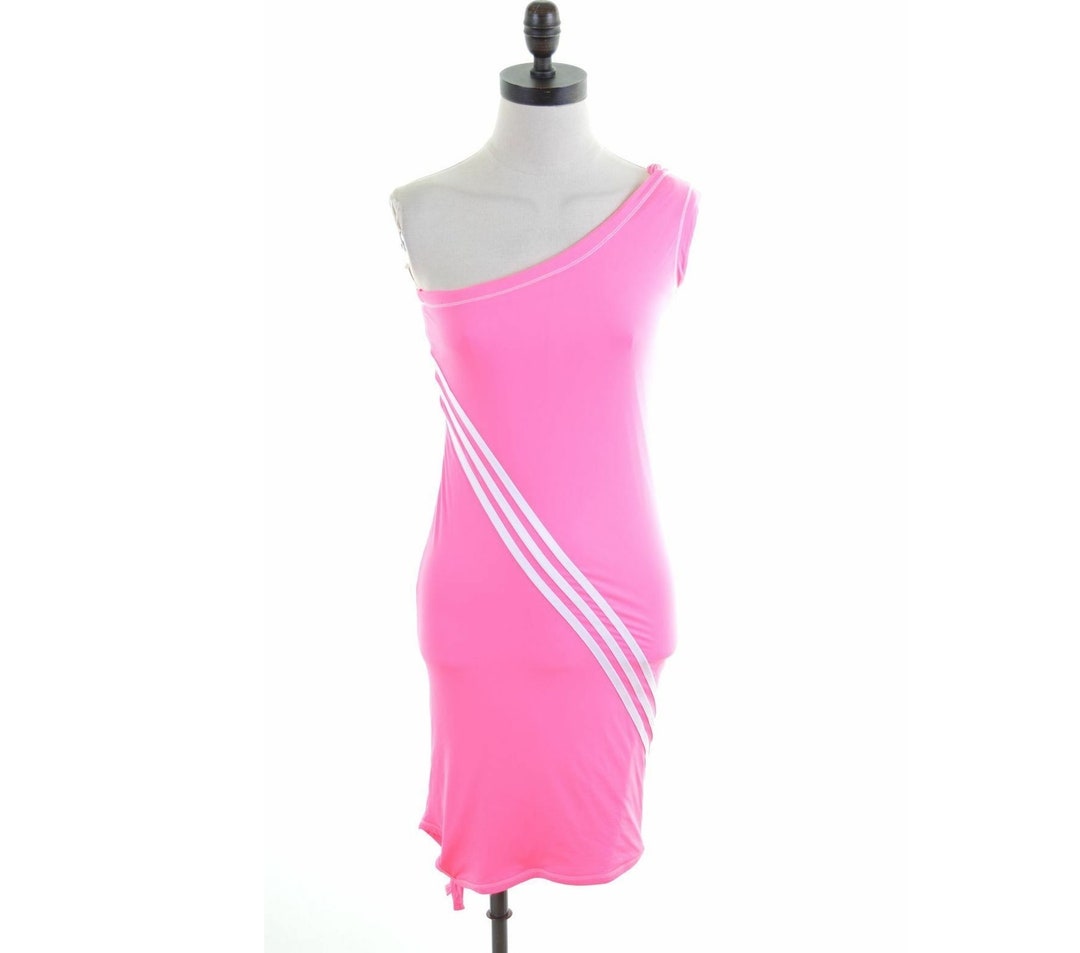 pink adidas dress Originals '2000s Luxe' satin in with rhinestone logo Stripes branding on the side and the iconic Trefoil logo on the chest keep the look connected to sport heritage without overstatement adidas Originals Dress Pride Pink