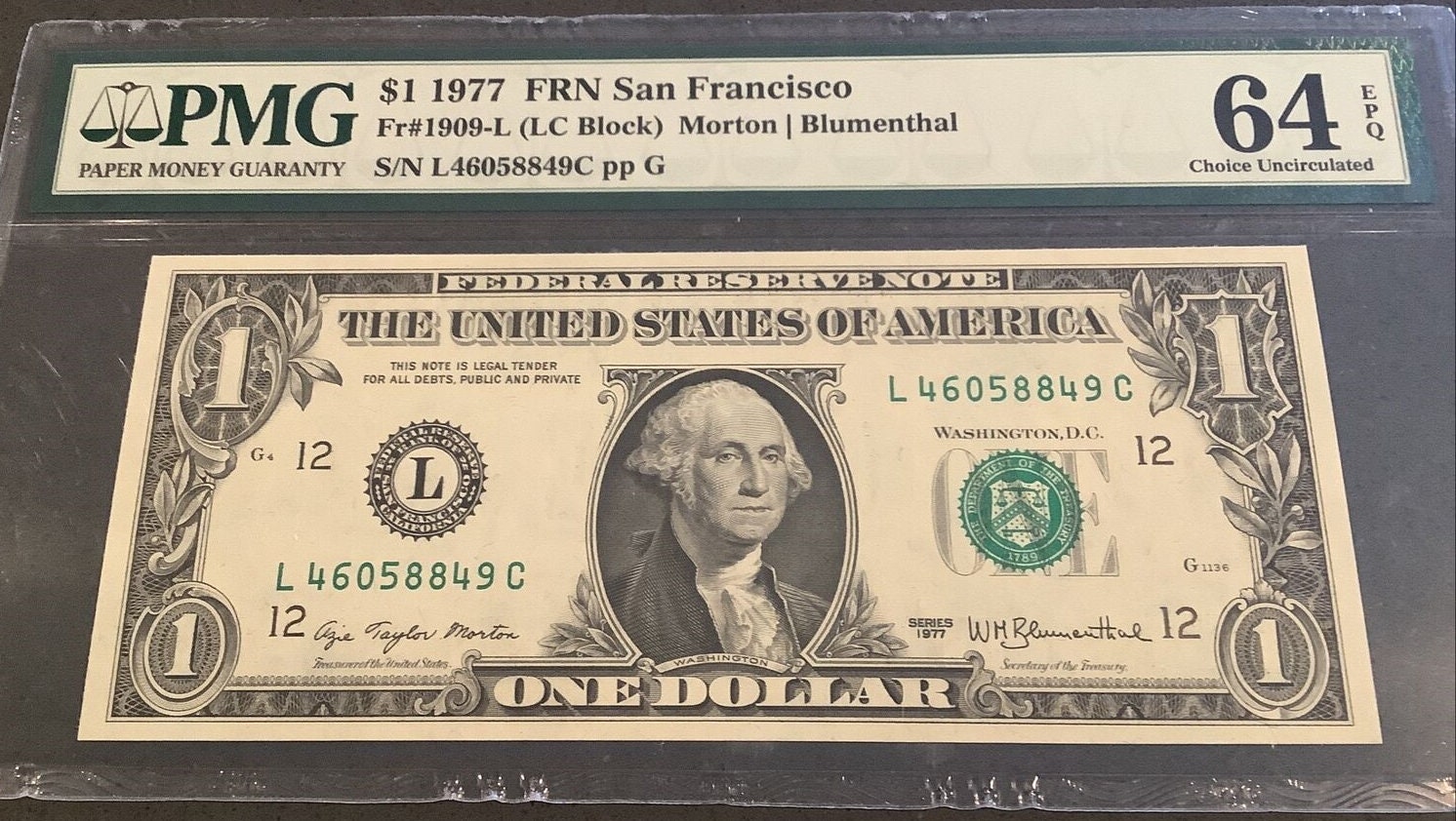 Frn San Francisco 1977 One Dollar Bill Federal Reserve Note