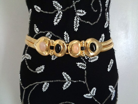 JudithlieberVintage Gold Tone Stretch Belt Multi Color Cabochon Snake Chain 31in JUDITH LEIBER GOLD-TONE MULTICOLOR CABOCHON STONE STATEMENT  main image 3