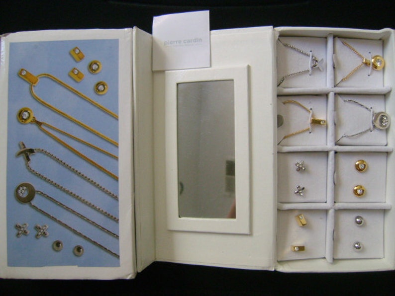 Designer PIERRE CARDIN Fashion Bijoux 8 Piece Stud Earrings and Pendants Necklaces Jewellery Sets Original Presentation Gift Box With Mirror