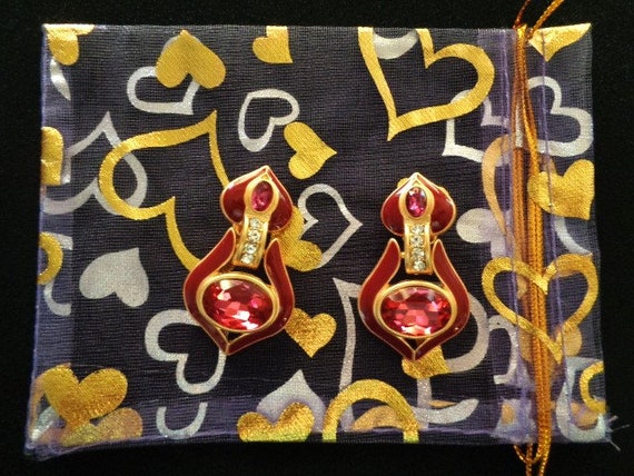 Elegant Red Wine Color Enamel & Faceted Oval Cut … - image 5