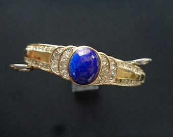 Vackra NINA RICCI Vintage Designer Smycken Gulguld Tonad Metall Lapis Blå Färgad Glas Cabochon & Strass Accenter Armband