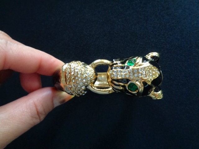 Striking Jewelry Yellow Gold Tone W/ Black Enamel & Pave