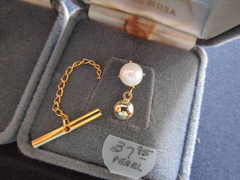 ANSON Men/'s Jewelry 3 Lot Suit Tie Accessories Real Pearl CZ Cubic Zirconia Blue Lapis Lazuli Stone Tie Tacks Yellow Gold Plated Metal /& Box