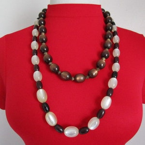 Vintage 2 Lot Necklaces Moonglow Chocolate Brown & Opaque White Luster Lucite Melon Shaped Beads With Brass Spacers Necklace Vintage Jewelry