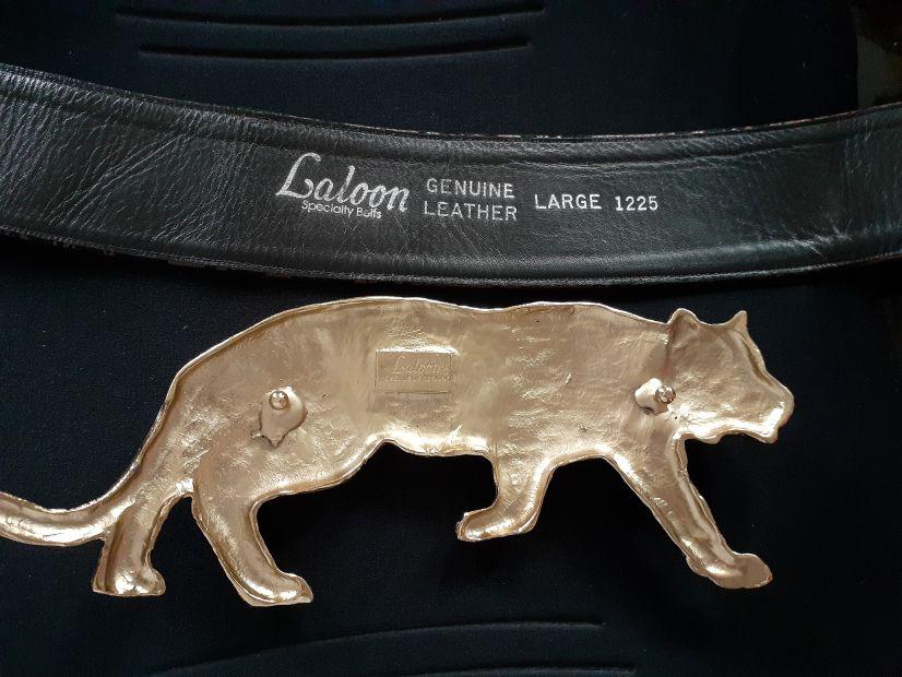 K. Baumann, Laloon Stalking Tiger Rhinestone Belt Buckle HTF Swarovski Crystal LALOON Exclusive Design Gold Tone Sculpture Figural Wild  main image 2