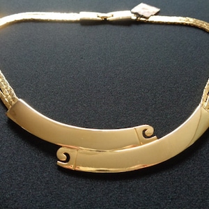 Vintage PIERRE CARDIN Mod Modernist Design Shiny Yellow Gold Tone Triple Cobra Link Chain Collar Necklace High End Designer Jewelry