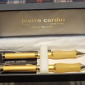 Pierre Cardin Chrome Ballpoint Pen Mechanical Pencil Set Gold Tone Comfort Grip In Box/Case Office Classy Business Man Woman Teacher School