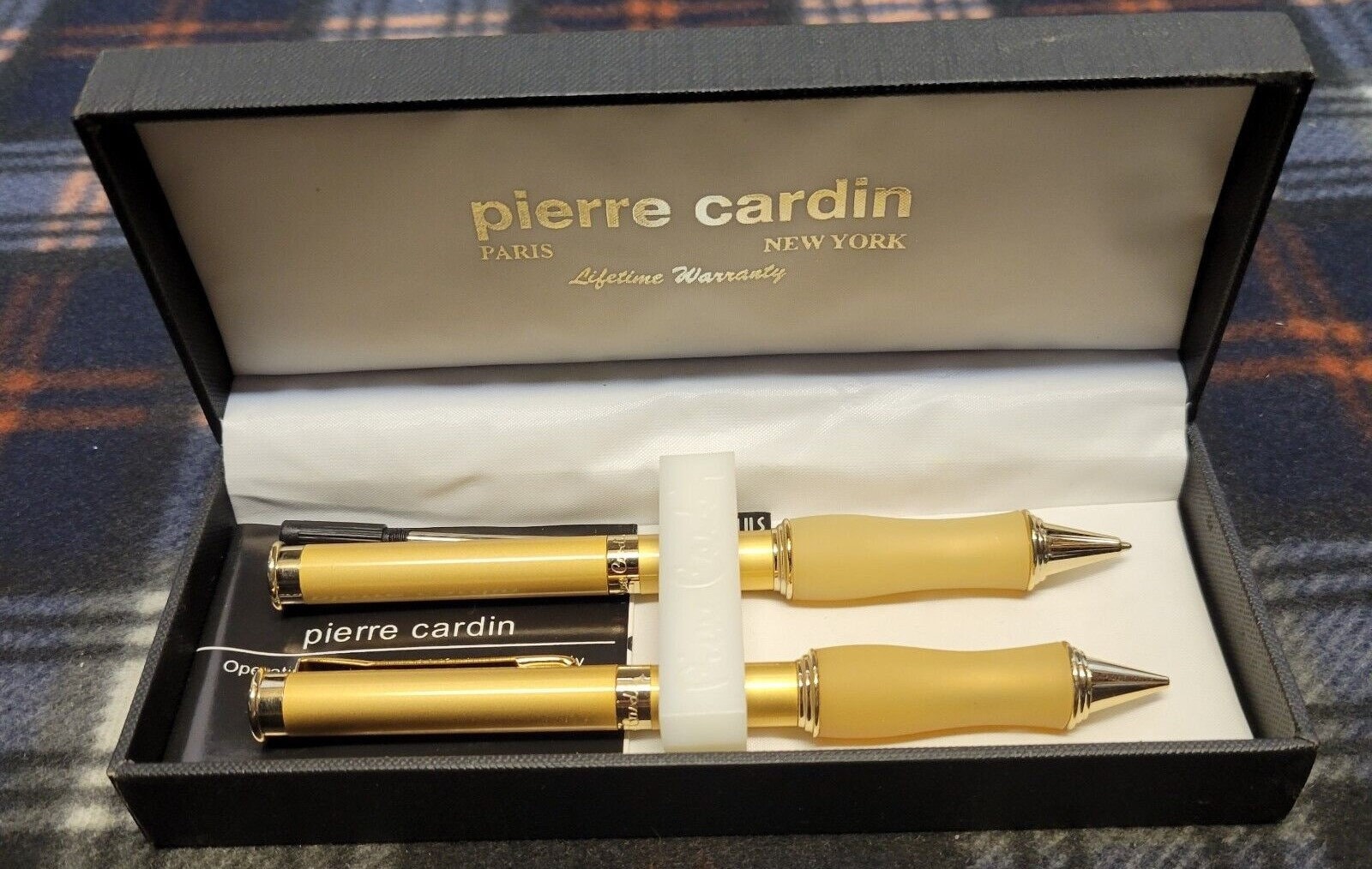 Pierre Cardin Chrome Ballpoint Pen Mechanical Pencil Set Gold Tone