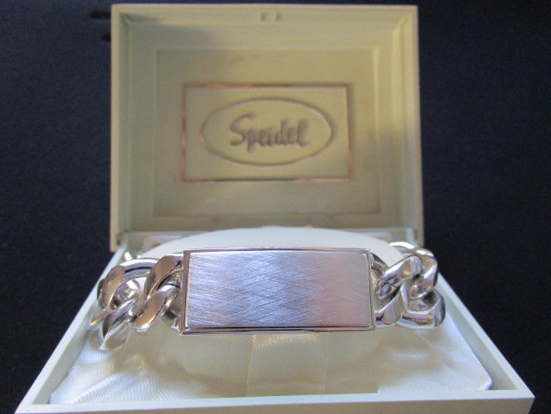 Speidel ID/'s Made in USA Textured Polished Finish Silver Plated Rock Star Rocker Biker DJ Link Chain Bar Bracelet Heavy 93gr Men Boy Jewelry