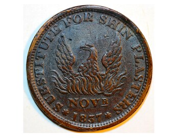 1837 Hard Times Token HT66 May Tenth Specie Payments Suspended Novr Phoenix Rising Substitute for Shin Plasters American Exonumia Historical