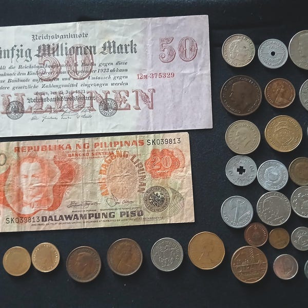33 Piece Collectibles Lot Banknotes, Coins & Tokens Collecting Lot For Sale Paper Money Collection Hobby Idea