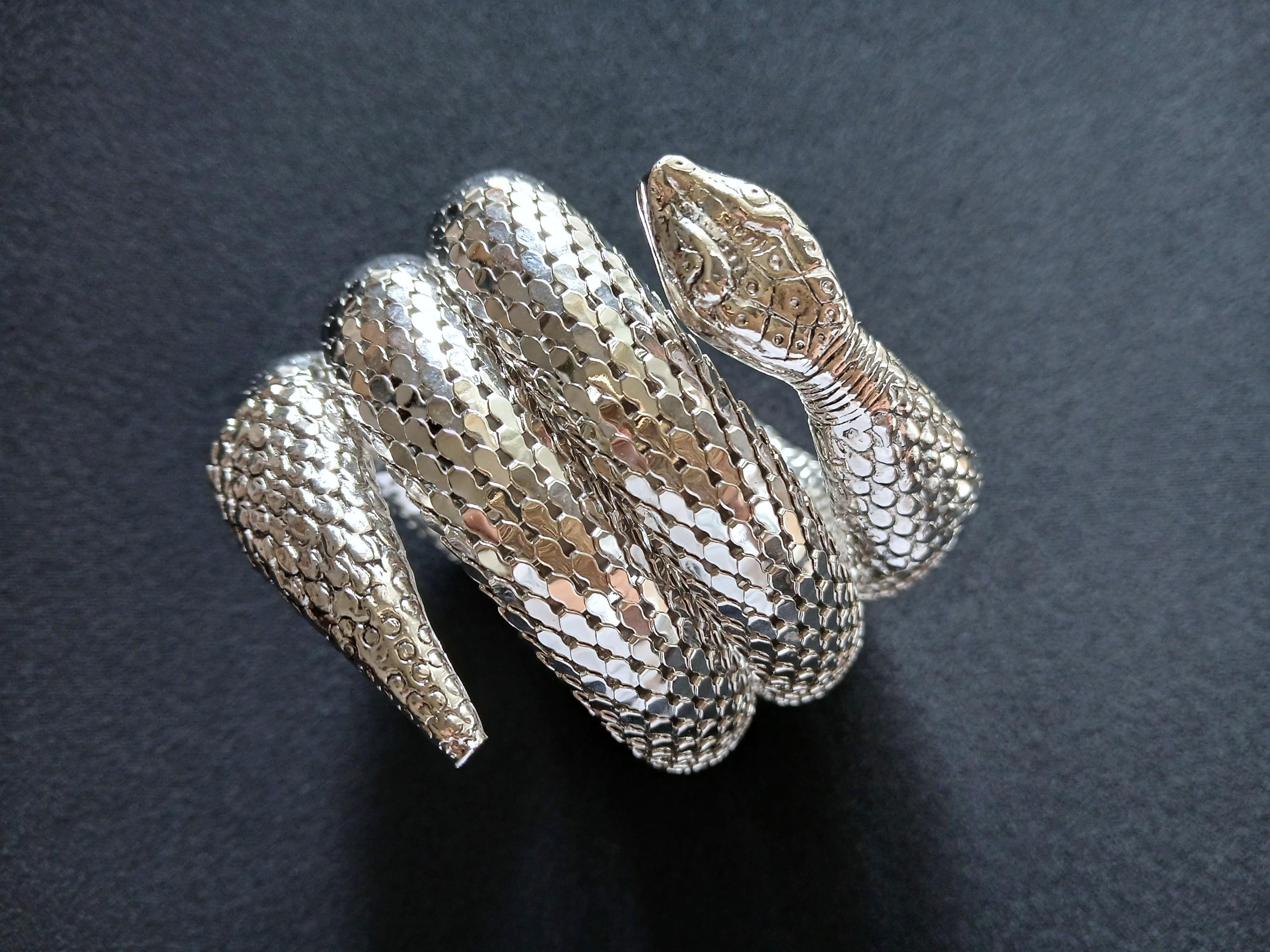 00s ifsixwasnine snake bracelet v系 y2k 鱗 WHITING DAVIS Exotic Shiny Silver Tone Mesh Coiled Coil Wrap