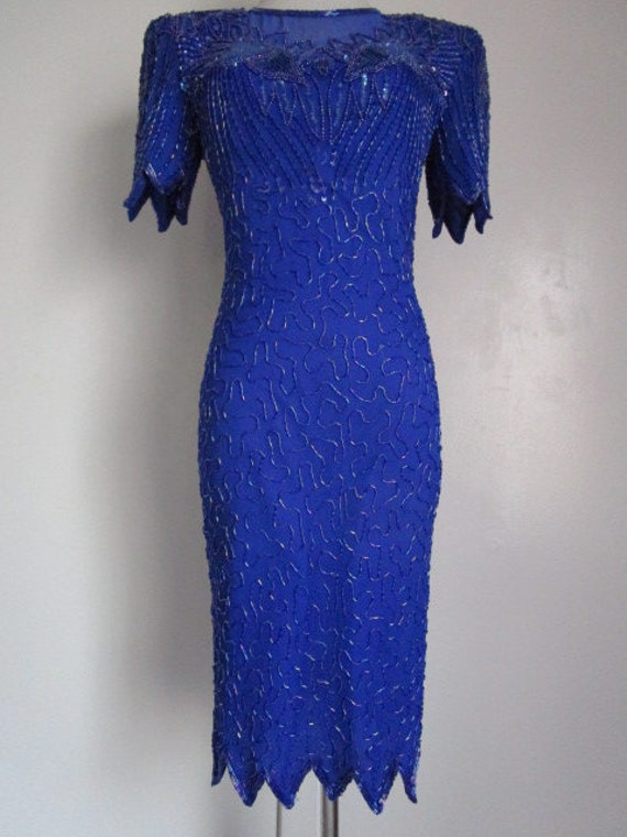 Stunning Vintage DENISE ELLE Royal Blue Silk Irid… - image 2