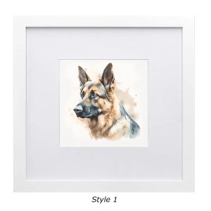 Pet Watercolor portrait with wood frame German Shepherd Style 1
