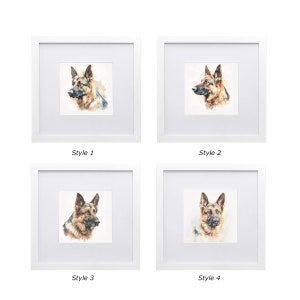 Pet Watercolor portrait with wood frame German Shepherd image 1