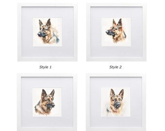 Pet Watercolor portrait with wood frame | German Shepherd