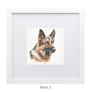 Pet Watercolor portrait with wood frame German Shepherd Style 3