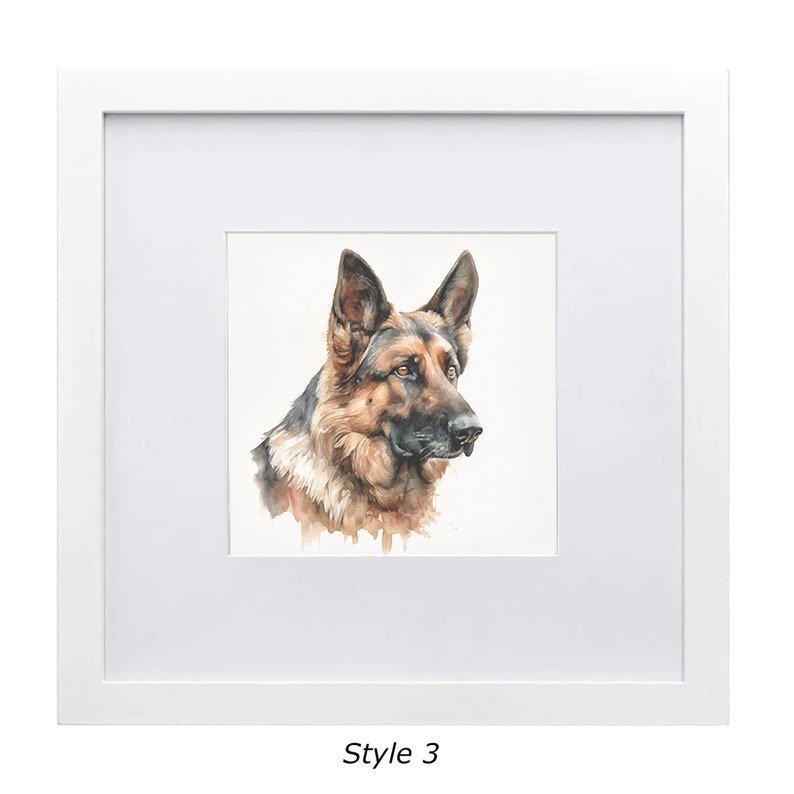 Pet Watercolor portrait with wood frame German Shepherd Style 3