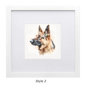 Pet Watercolor portrait with wood frame German Shepherd Style 2