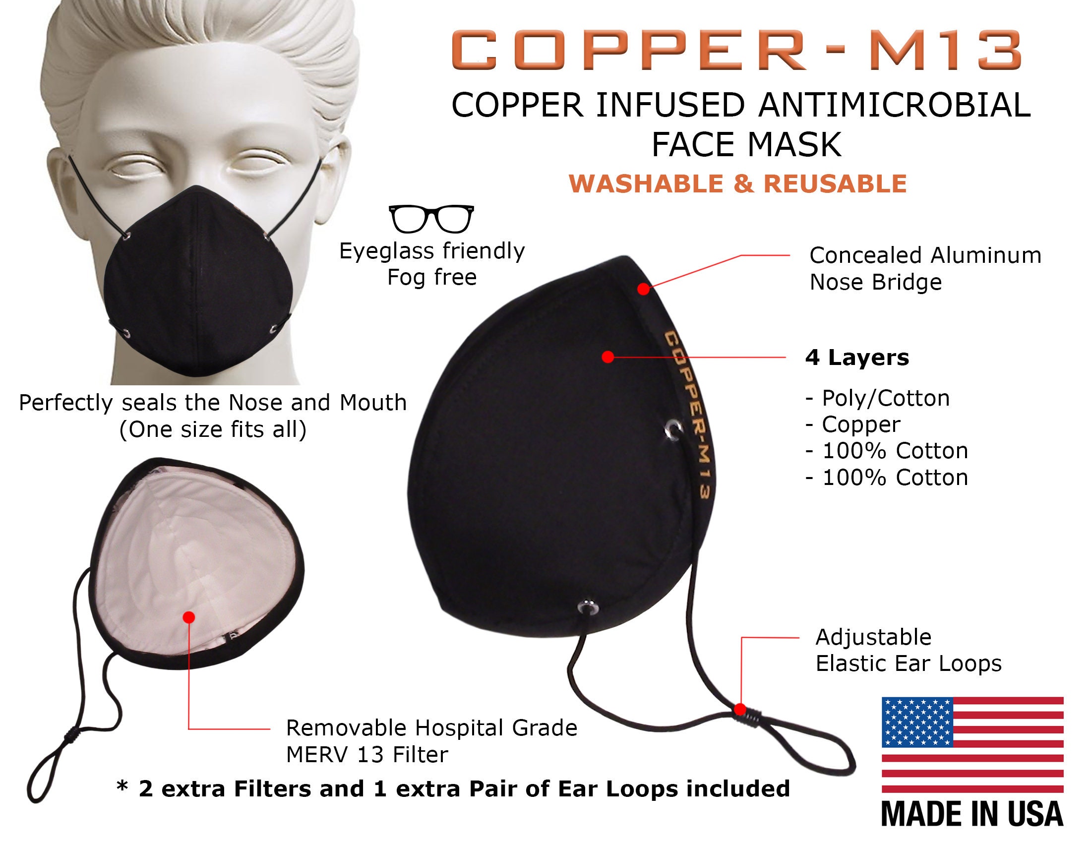 Copper Infused Face Mask Reusable & Washable COPPER M13 Etsy