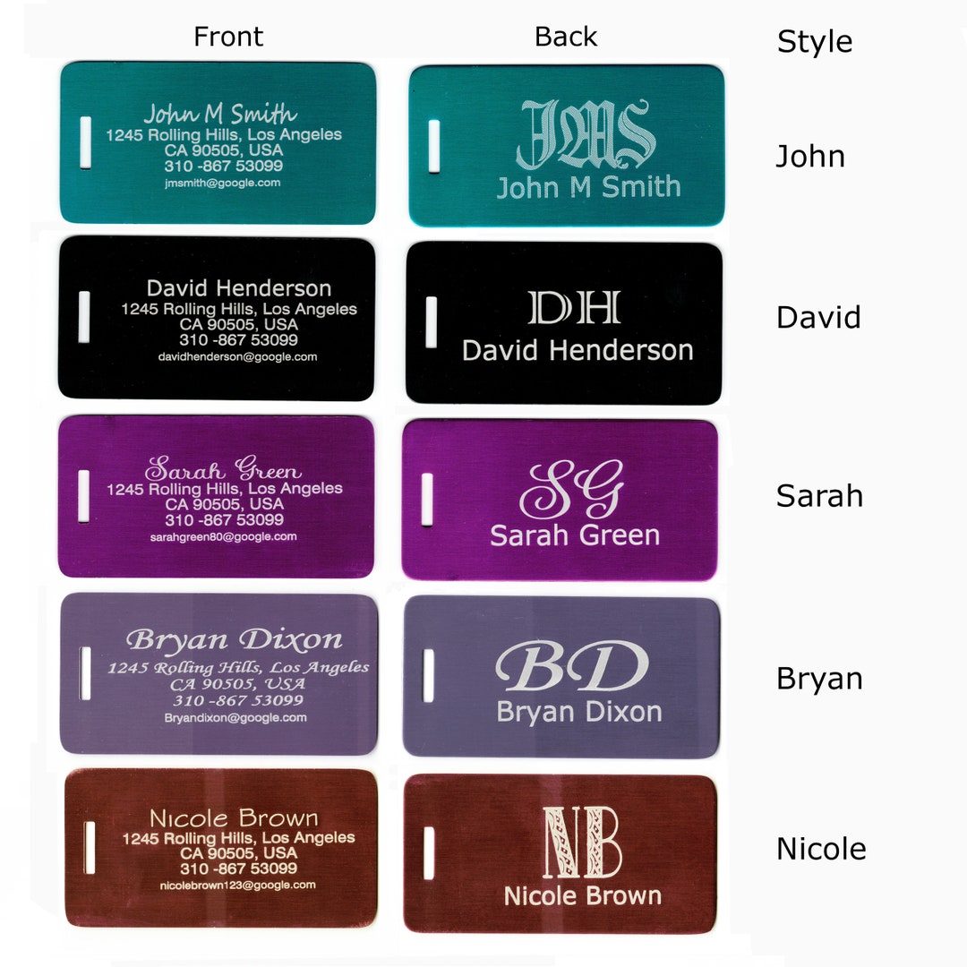 Personalized Metal Luggage Tags, Backpack Tags Laser Engraving Etsy