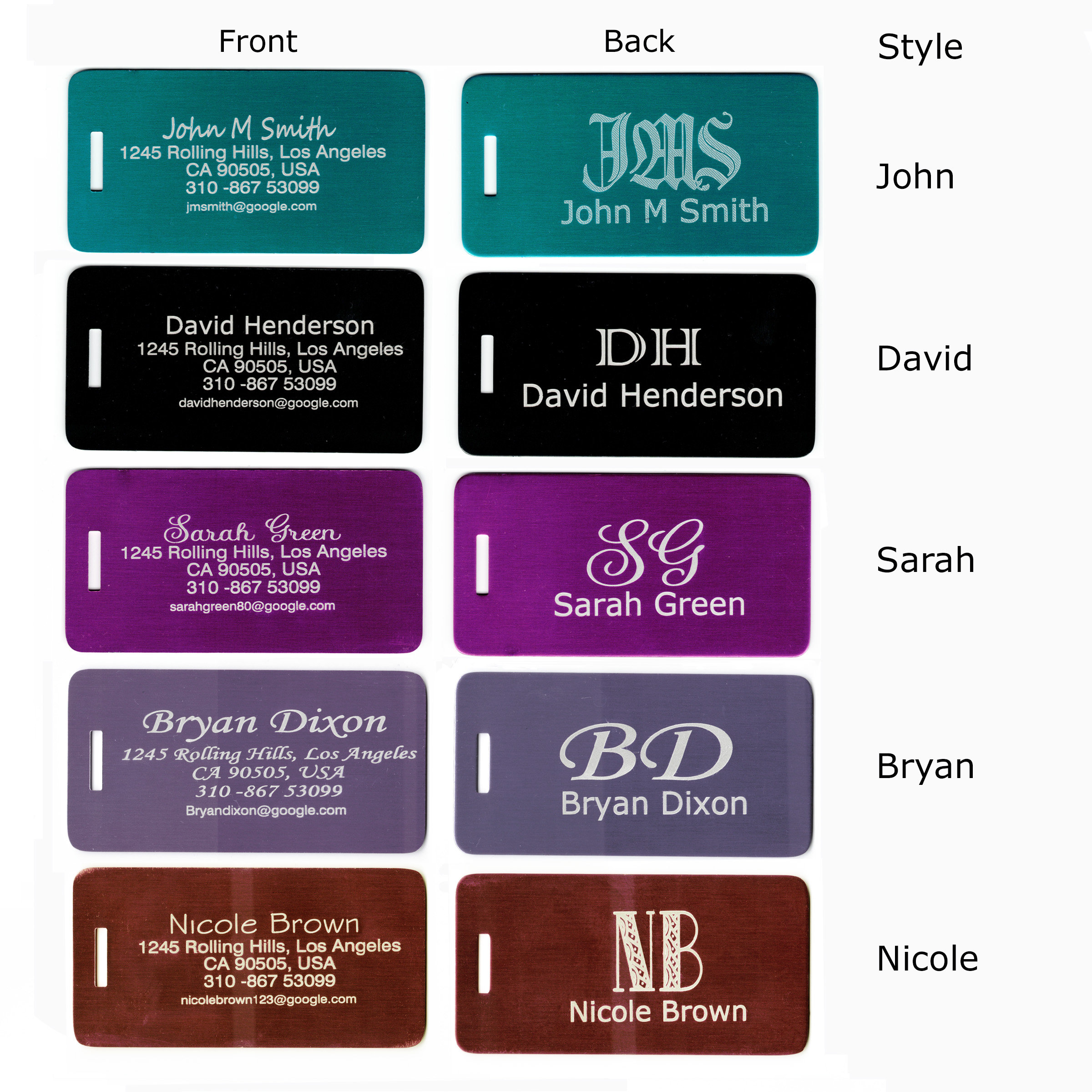 Personalized Metal Luggage Tags, Backpack Tags - Laser Engraving