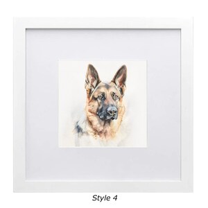 Pet Watercolor portrait with wood frame German Shepherd Style 4