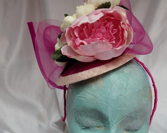 Pink Fuchsia flowers fascinator, Royal Ascot size