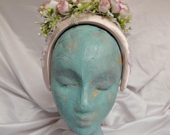 Pink Blush Rose flower headband, Bridal Sleeping Beauty Style
