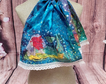 Mermaid reading- hand-painted scarf, kimono silk