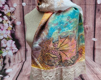 Red Dragon- hand-painted silk scarf-wearable art