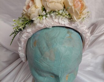 Blush Coral Rose flower headband Bridal