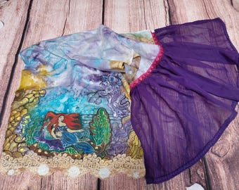 The Mermaid hand-painted scarf, kimono silk