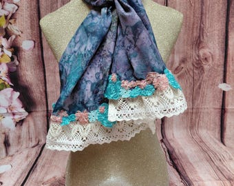 Purple hand-painted scarf, silk