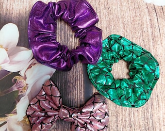 Mermaid scrunchies and bow hair clip set