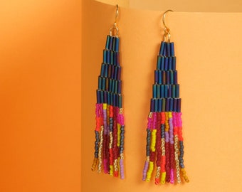 Handwoven Beaded Abstract Liner and Tube Earrings