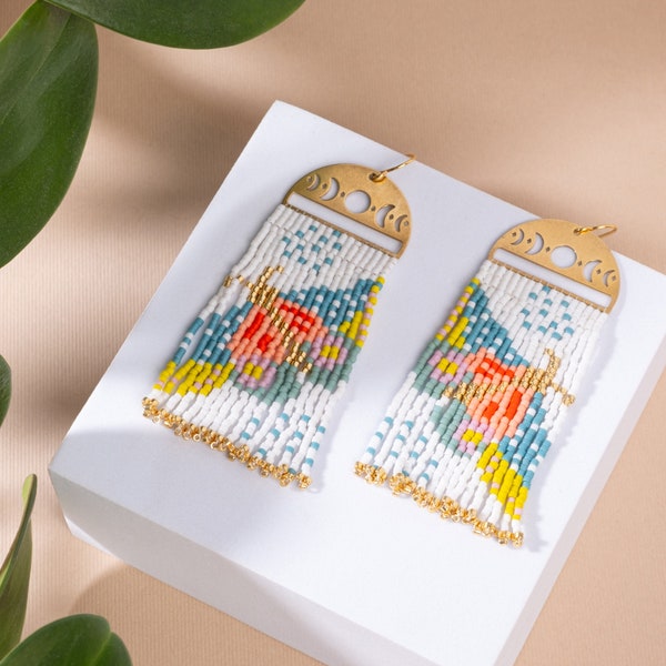 Handwoven Beaded Moonlit Fringe Earrings