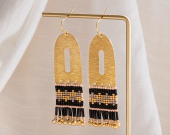 Handwoven Beaded Color Block Squares with Brass Arch