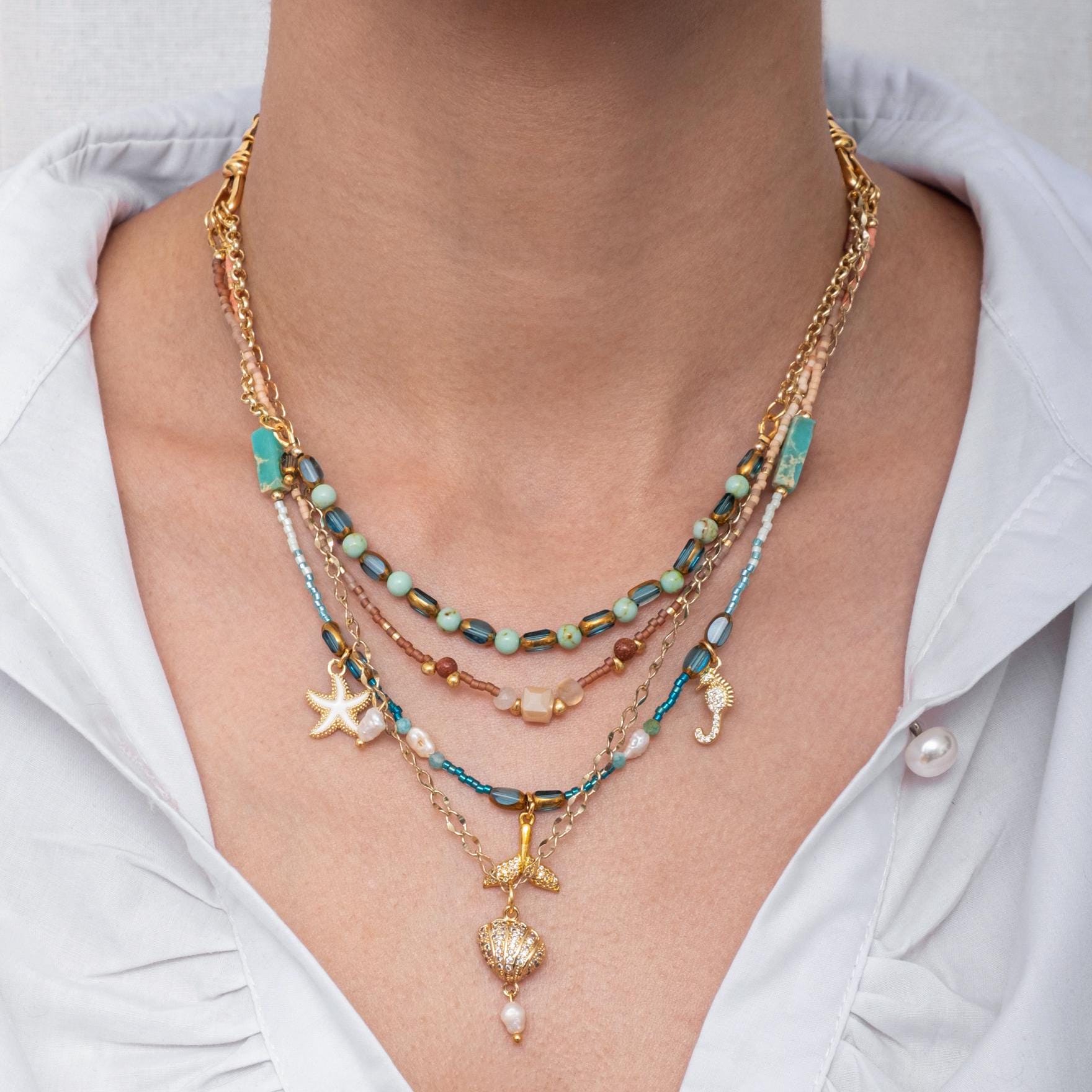 ネックレス・チョーカー BASSCLEF beaded beaded layered necklace Beaded Interchangeable Necklace Layering Set/4 - Etsy