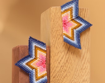 Handwoven Beaded Medium Half Star Earrings