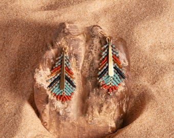 Beaded Handwoven Gilded Feather Earrings
