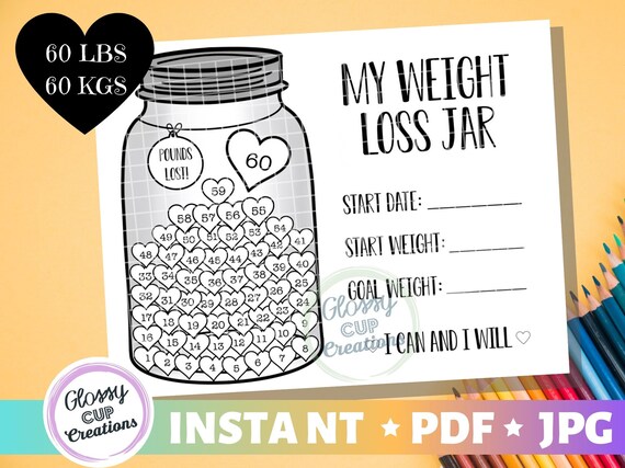 My Weight Loss Jar 60lbs Printable PDF JPG Pounds Lost Jar - Etsy