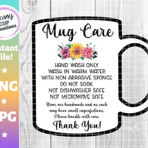 Mug Care Cards, PNG, JPG, Instant Download, Print to Cut, Tumbler Care Cards, Floral Design, Colorful Care Cards, Mug Washing, PNG jpg