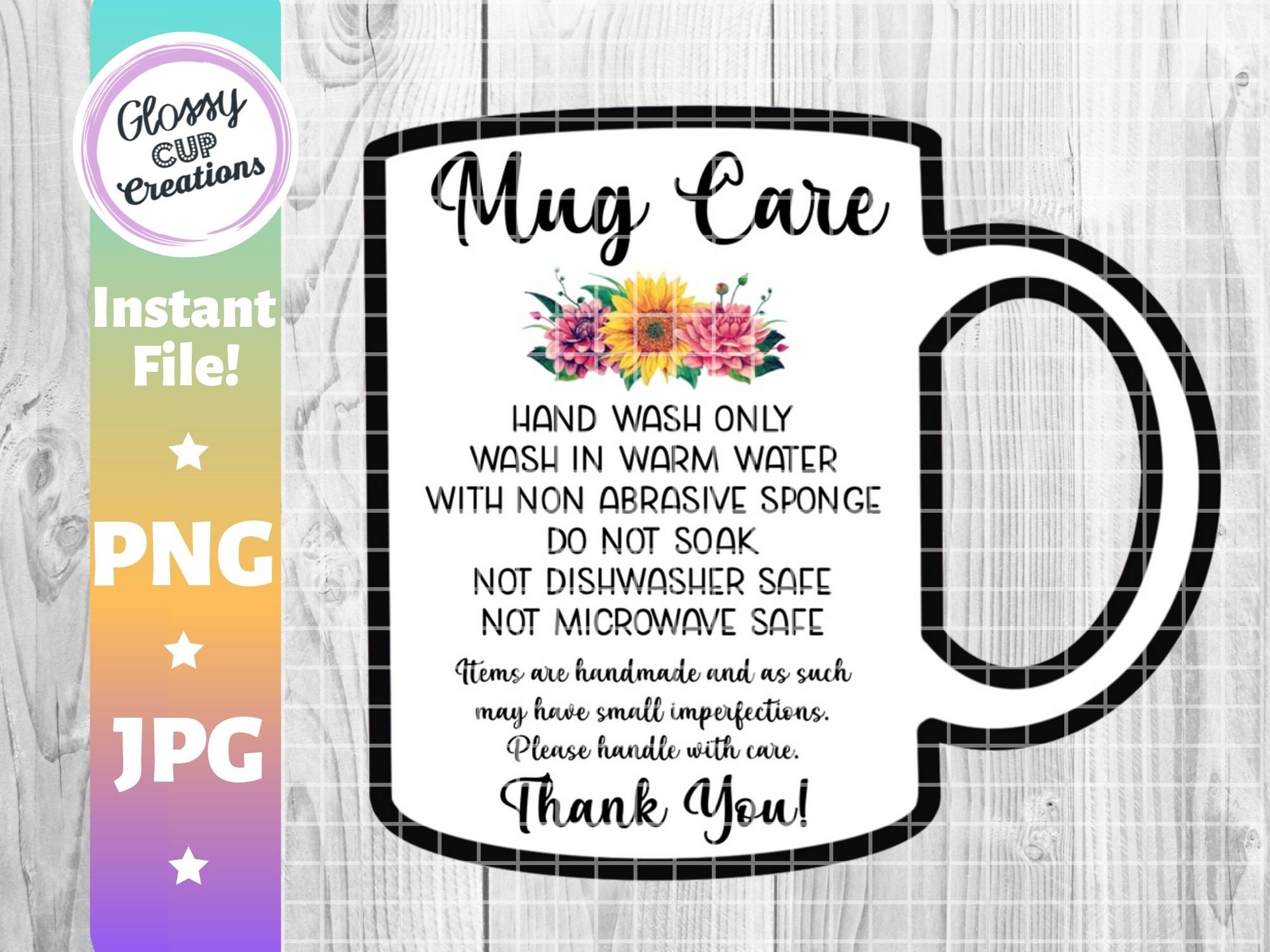 Ready to Print Cup Care Instruction Cards Instant Download,vinyl