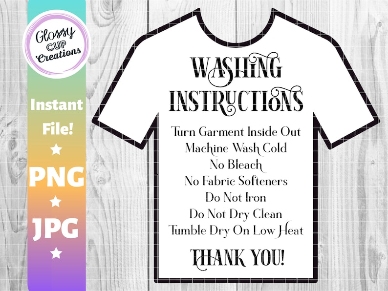 Tshirt Care Cards Tshirt Washing Instructions Instant Etsy