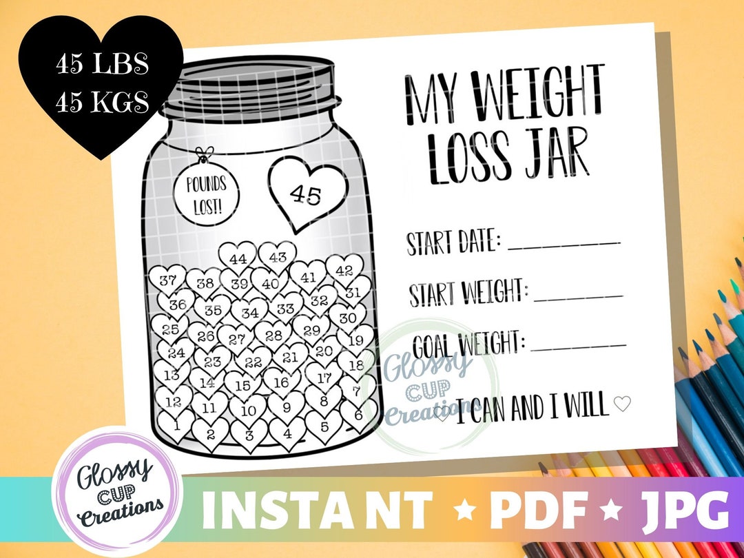 My Weight Loss Jar 45lbs - Printable PDF JPG - Pounds Lost Jar ...