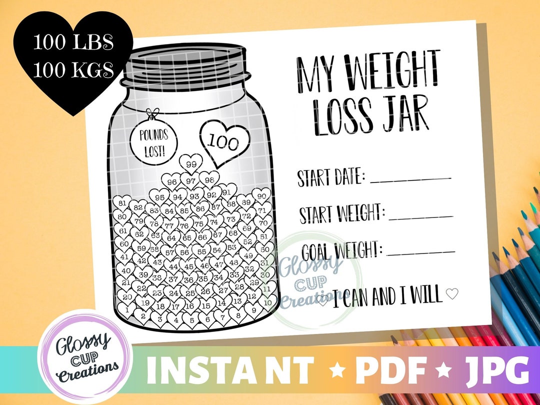 My Weight Loss Jar 100lbs - Printable PDF JPG - Pounds Lost Jar ...