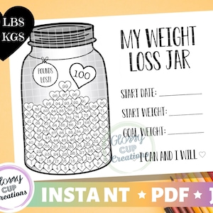 My Weight Loss Jar 100lbs - Printable PDF JPG - Pfund verlorenes Glas - Auflösungen - Fitness Tracker - Ziele - Startgewicht - Malseite