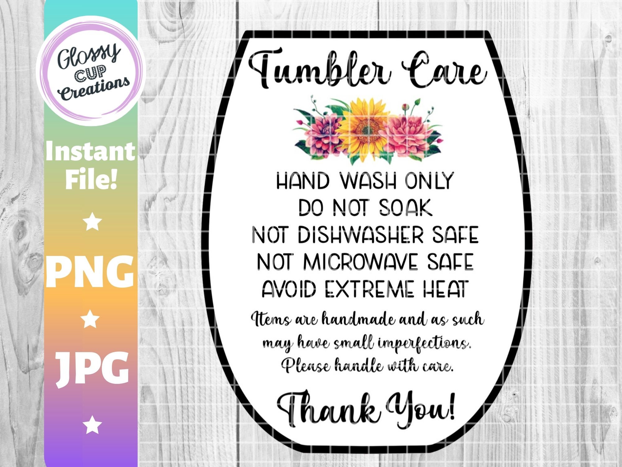 Tumbler Care Card Wine PNG JPG Print and Cut Care Cards | Etsy